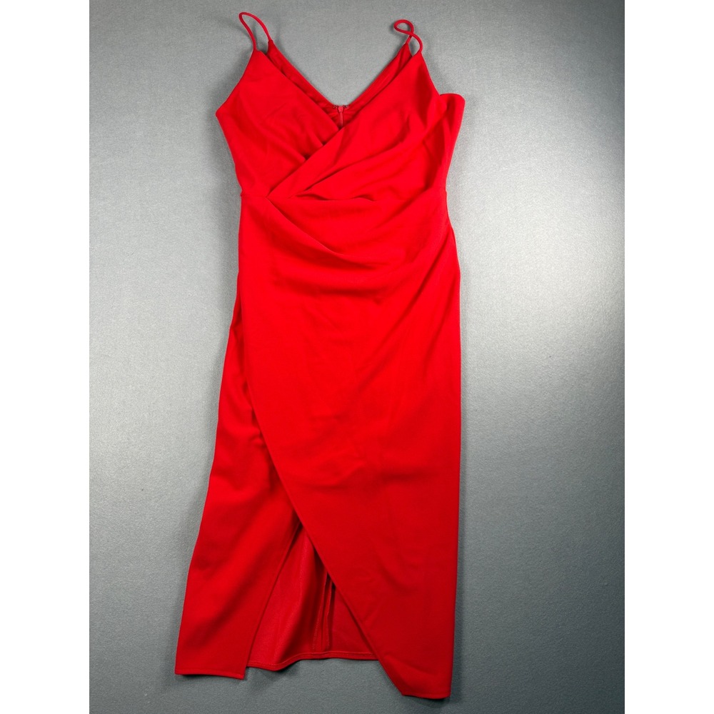 Betsey Johnson Red Wrap V-Neck Spaghetti Strap Midi Cocktail Dress Women 10 - Picture 2 of 7